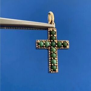 14k Gold Turquoise Pearl Seed Cross Pendant